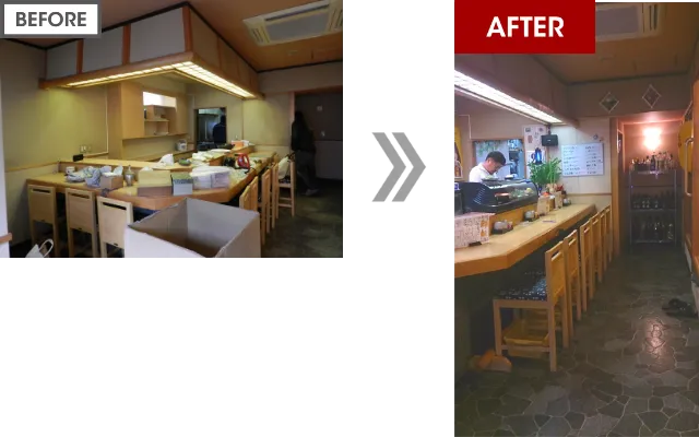 リノベーションした居酒屋店舗のお座敷・掘りごたつの客席