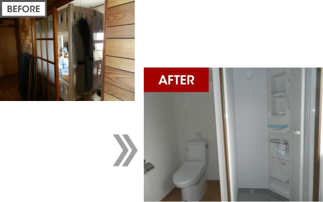洋室に新設したシャワーユニットとトイレの水廻りスペース