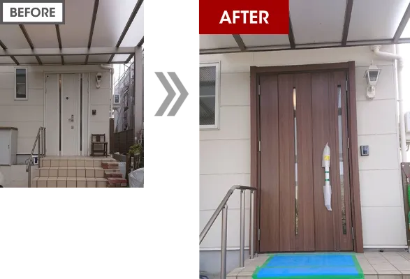 木目調に入れ替えた新しい玄関戸