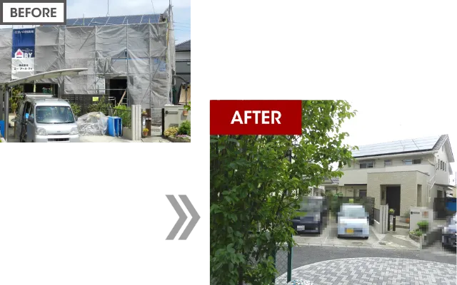 外壁塗装でナチュラルモダンに変わった建物外観の施工前後