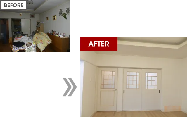 左の開き戸と右の二枚の戸襖。デザインを考えて建具屋が造作した建具