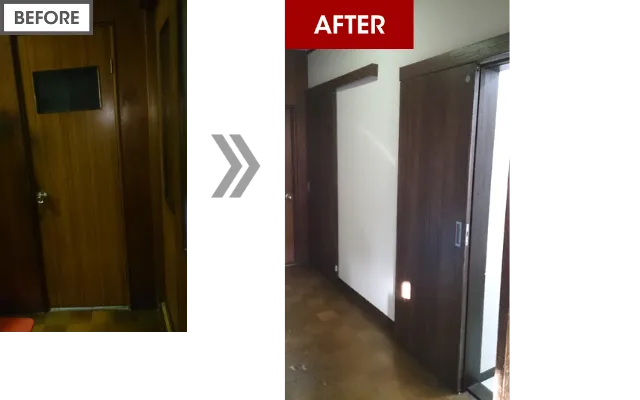 トイレと脱衣所の入口に採用した引き戸