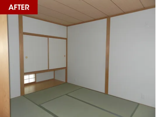 新しく張り替えた襖と入れ替えた畳のある和室